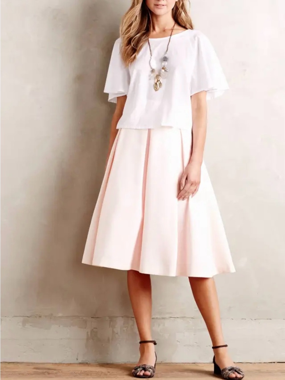 Moulinette Soeurs Pale Blush Pleated Midi Skirt.Size 10